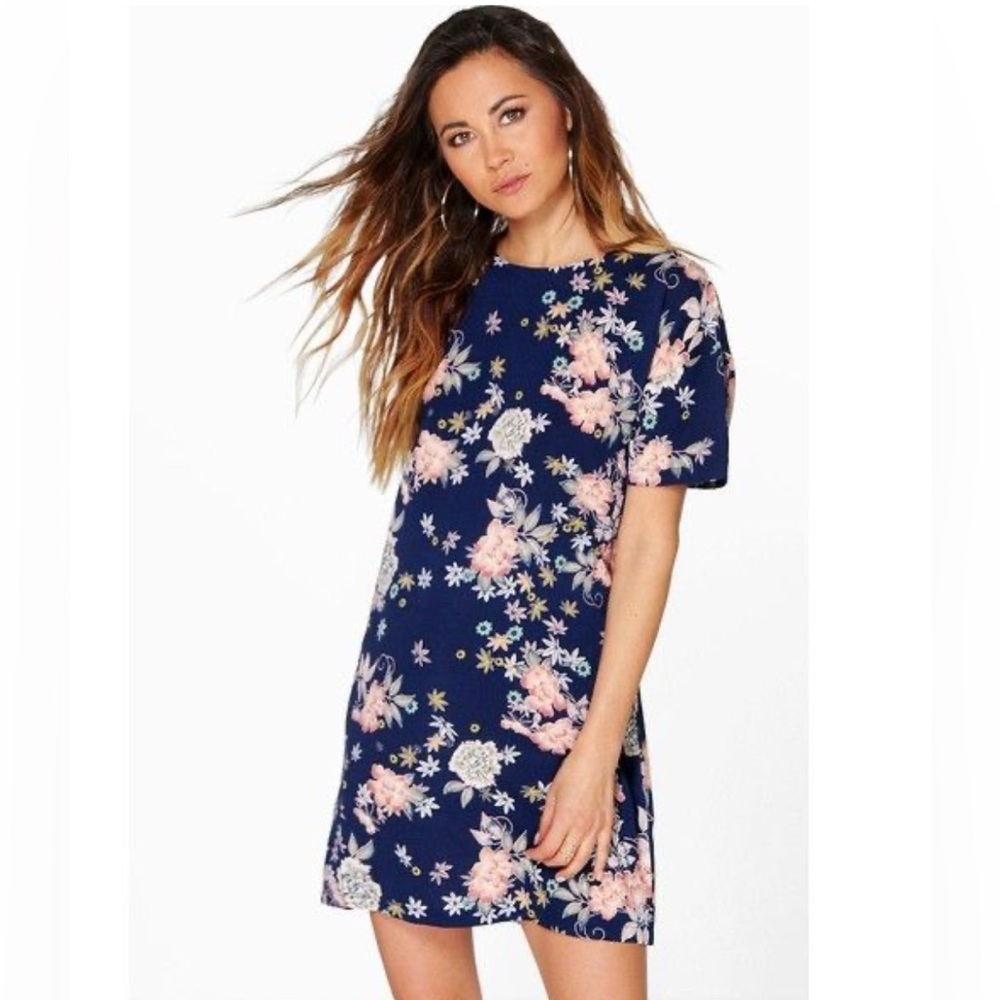 Boohoo Navy Floral Mini Dress Womens Size 8